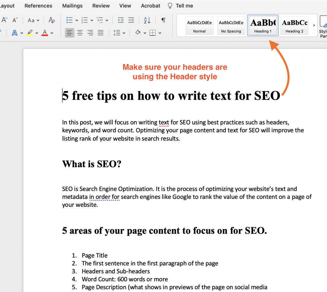 Header Text for SEO