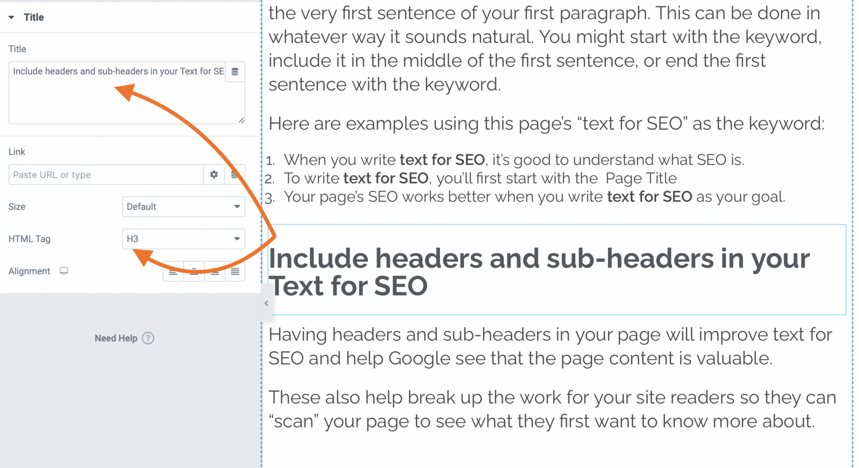 Include headers and sub-headers in your Text for SEO