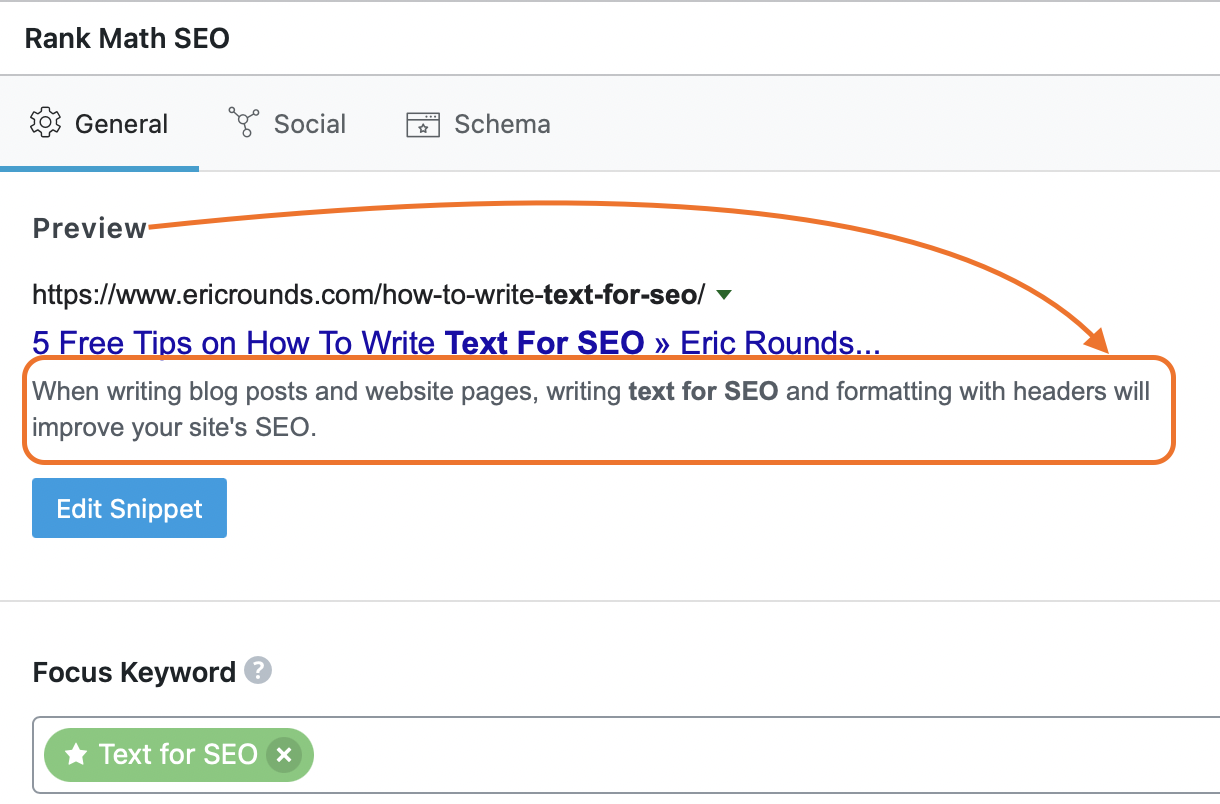 Rank Math text for SEO